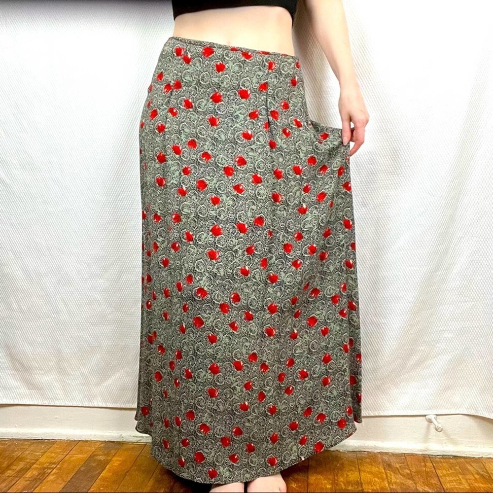 VTG 90's y2k Liz Clairborne Roses gray floral flowy maxi skirt size med bohemian